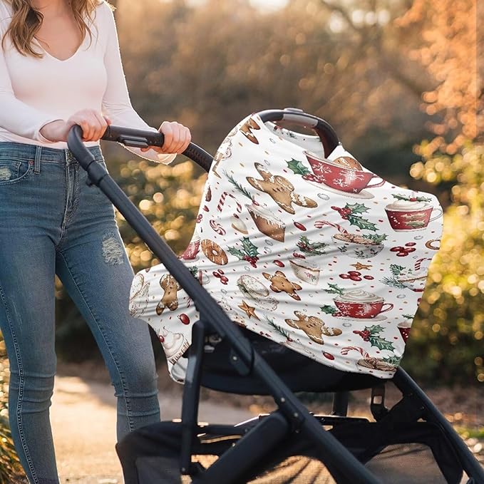 AFPANQZ Christmas Car Seat Covers for Babies Stretchy Lightweight Extra Soft Nursing Cover Breastfeeding Shield Carseat High Chairs Gender Neutral Shopping Carts Infant Baby Beanie and Bags