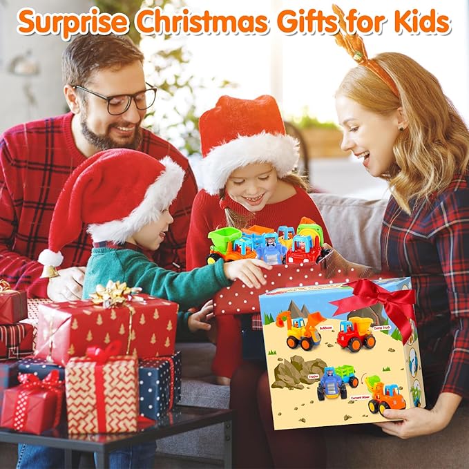 ORWINE Inertia Toy Early Educational Toddler Baby Toy Friction Powered Cars Push and Go Cars Tractor Bulldozer Dumper Cement Mixer Engineering Vehicles Toys for Children Boys Girls Kids Gift 4PCS