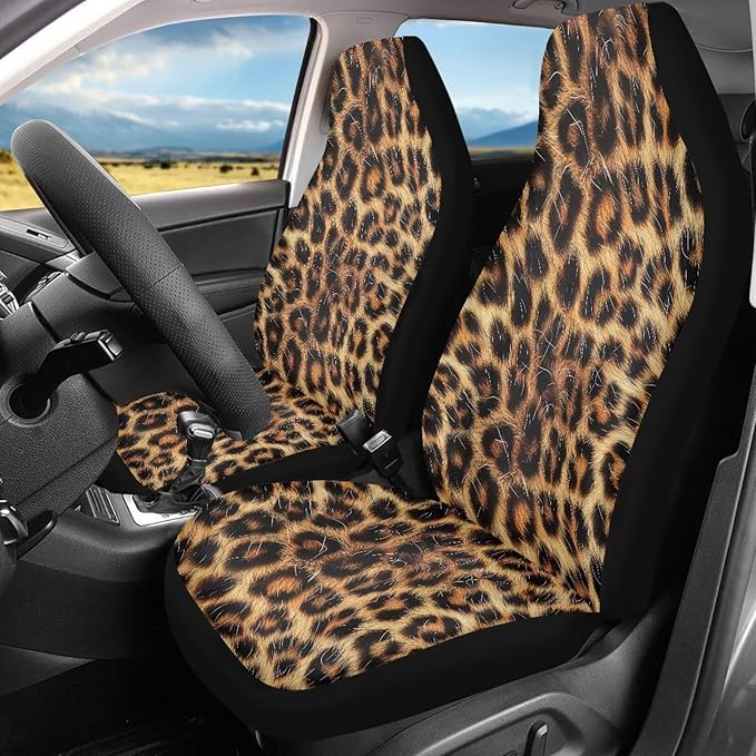 Leopard Car Front Seat Covers Waterproof Car Seat Cover Easy Installation Breathable Front Seat Cover Protection Interior Accessories Universal for Auto Truck Van SUV 2 Pcs