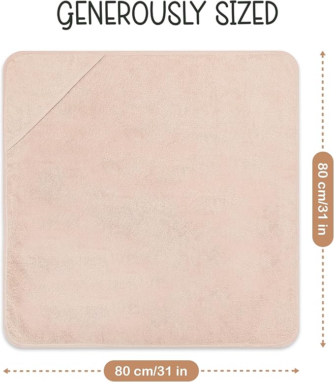 100% Organic Cotton Plush Woven Hooded Baby Bath Towels - Soft and Absorbent 31x31 Inches for Newborns and Kids, Baby Bath & Hooded Towels, Premium Infant Towels (Sand)