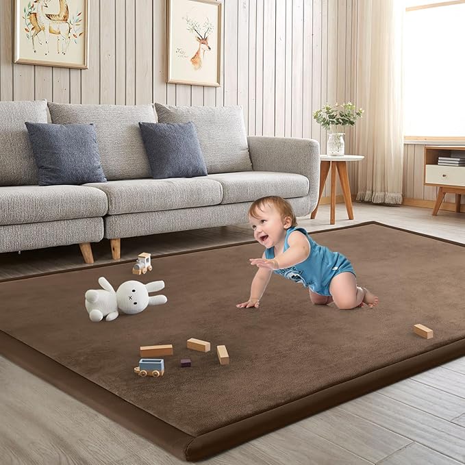 Baby Play Mat for Floor Nursery Rug Muscle Mat Area Rug Playroom Rug 59"x71" Playpen Mat Memory Foam 1.3" Thick Crawling Mat for Babies,Toddlers, Infants, Kids,Chestnut