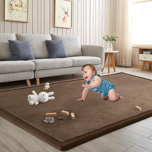 Baby Play Mat for Floor Nursery Rug Muscle Mat Area Rug Playroom Rug 59"x59" Playpen Mat Memory Foam 1.3" Thick Crawling Mat for Babies,Toddlers, Infants, Kids,Chestnut