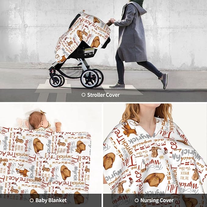 Personalized Cowboy Baby Car Seats Canopy for Babies with Name, Custom Monogram Western Car Seat Covers for Boys, Opening Minky Nursing Breastfeeding Cover Infant Carseat Canopies for Newborn