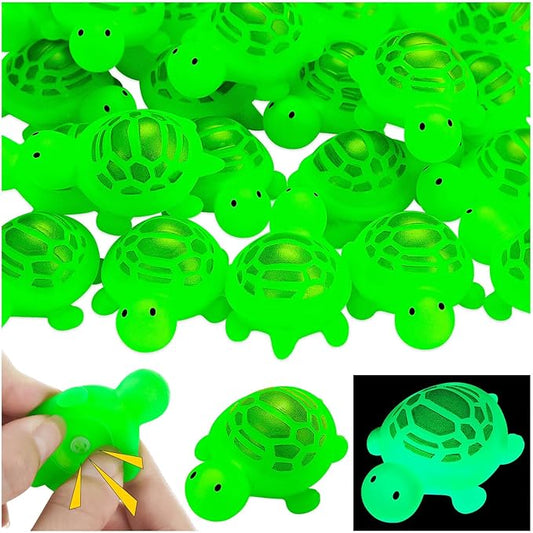 25PCS Rubber Turtle Bath Toys Glow in The Dark Green Floating Squeaky Sea Turtle Rubbe Toys, Cute Screaming Sound Rubber Turtle Bulk for Bath Shower Swimming Pool Birthday Beach Decor