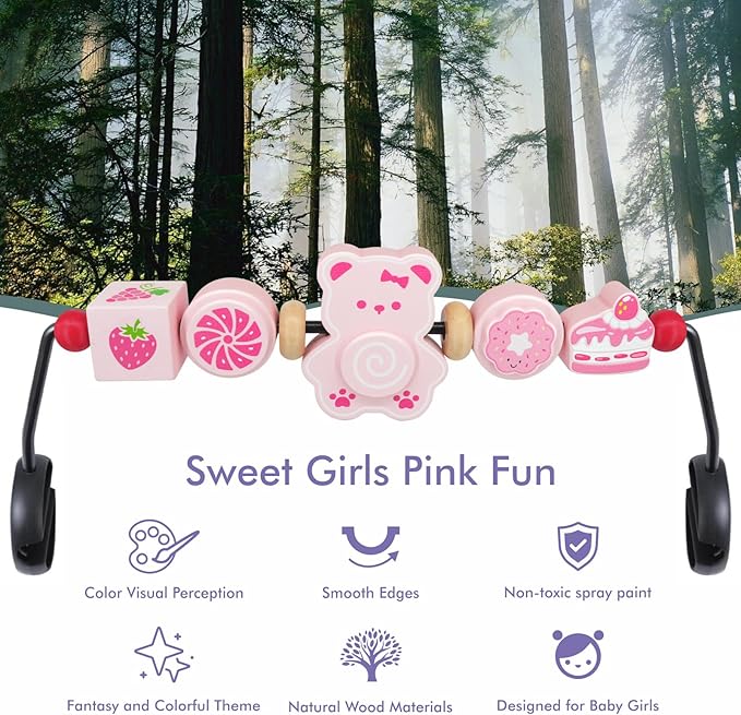 iGRATENS Baby Bouncer Toy Bar, Toy Bar for Baby Bouncer, Warm and Playful Pink Rainbow Design for Baby Girls, Easy to Attach and Remove, Child-Safe Paint, Safe for Babies
