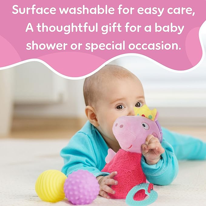 Kids Preferred Peppa Pig Activity Toy - 8.5 Inches, Fairy Wings, Heart Teether, On-The-Go Clip, Sensory Toy, Rattle, Crinkle, Ages 0 Months Up