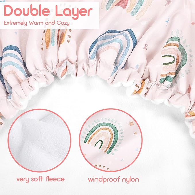 Winter Car Seat Cover Baby Girl Boy, Warm & Windproof Infant Carseat Cover Canopy Protect Baby from Cold Weather, Plush Fleece, Pink Rainbow