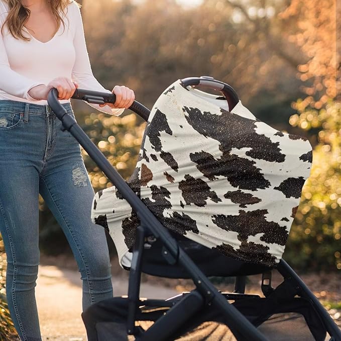 Cow Print Car Seat Covers Canopy Cover - Multi-use Cover Carseat Canopy, Breathable Breastfeeding Cover, Easy to Install Car Seat Covers for Bbies