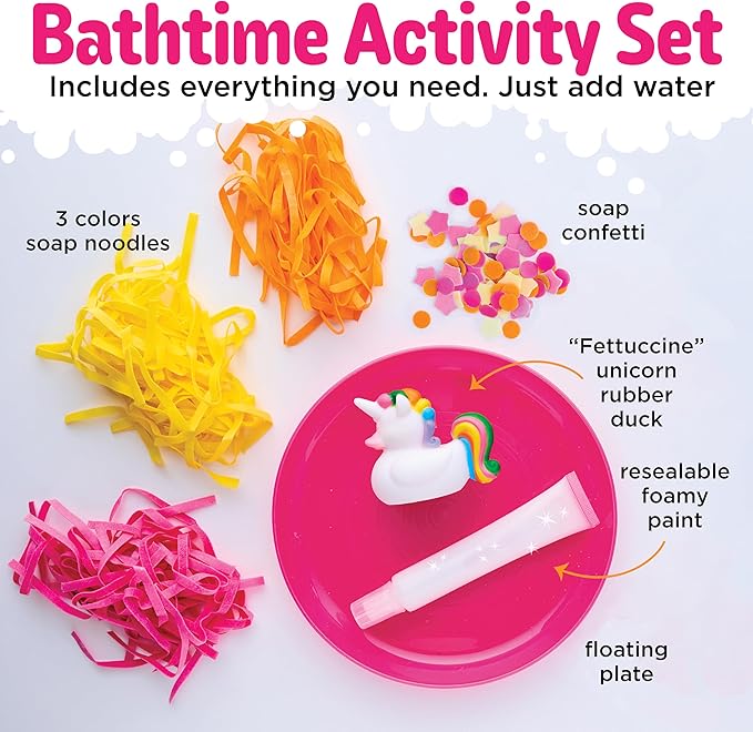 Creativity for Kids Soap Noodles Unicorn Spaghetti Bath Set | Mix, Layer & Play with Rainbow Soap Noodles, Confetti & Foamy Soap Sauce | Sensory Bath Toys & Unicorn Crafts for Girls (Ages 3+)