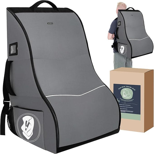 Car Seat Travel Bag for Airplane – Waterproof Heavy Duty Carseat Backpack for Gate Check or Airport Travel – Fits Infant, Convertible & Booster Seats, Dark Grey