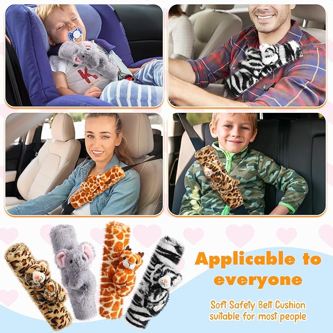 4 Pcs Animal Car Seat Belt Covers Plush Seatbelt Strap Cover Soft Seatbelt Shoulder Pads Seat Belt Cushion Decorative Padded Vehicle Accessory for Kids Adults(Forest)