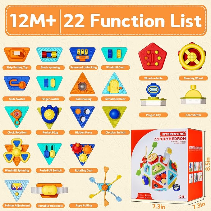 22-in-1 Busy Board for 1 Year Old, Activity Cube Montessori Sensory Toys for for Toddler 1-3, Early Educational Travel Toy for 1 Year Old Kid , Fine Motor Skills Gifts for Infant 12-18 M+ Boys & Girls