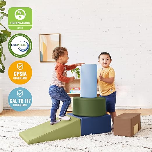 ECR4Kids SoftZone Crawl and Climb Playtime Playset, Building Blocks, Earthtone, 6-Piece