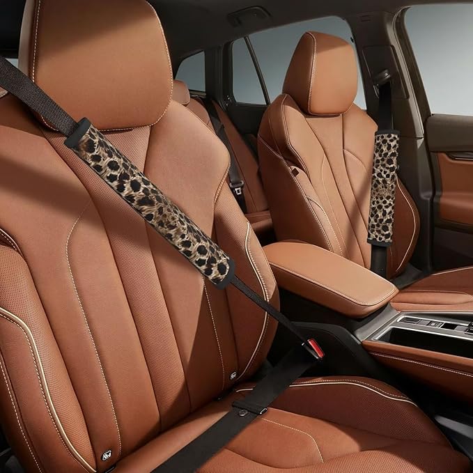 Soft Auto Seat Belt Cover Leopard Cheetahs Safety Strap Cover Seatbelt Shoulder Pad Cushions 2 PCS for A More Driving Universal Fit for All Cars and Backpack Cheetah Animal Seat Belt Cushion