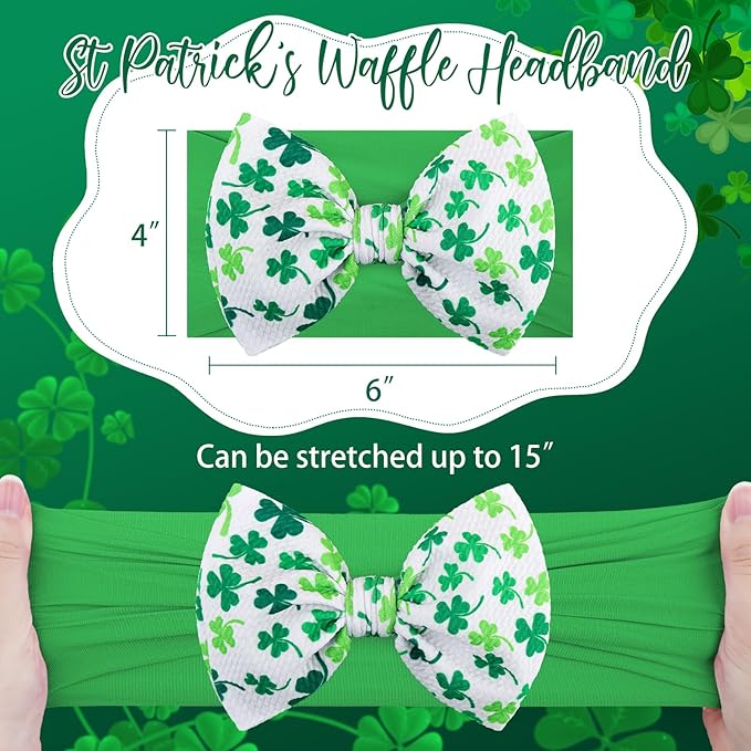 YanJie 6" St.Patrick's Day Headbands Baby Green Bow Clover Shamrock Printed Bows Baby Girl Bows Newborn Headbands Hair Accessories Newborn Infant