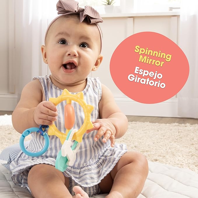 BEBE FUERTE Strong & Sunny Clip On Stroller Toy by Robin Arzon - Developmental Baby Teething Toys - Travel Toys for Infants - Teething Toy for 0 Months and Up