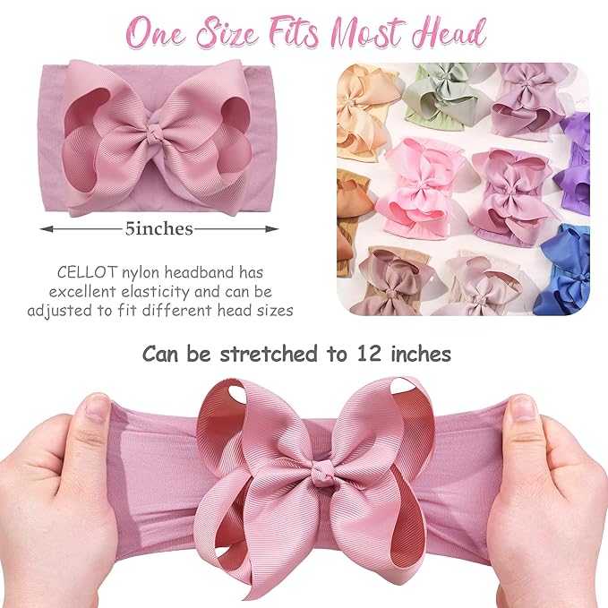 CÉLLOT 20pcs Baby Bows Headbands Nylon Hairbands Big Ribbon Bow Elastic Hair Accessories for Newborns Infants Toddlers and Kids