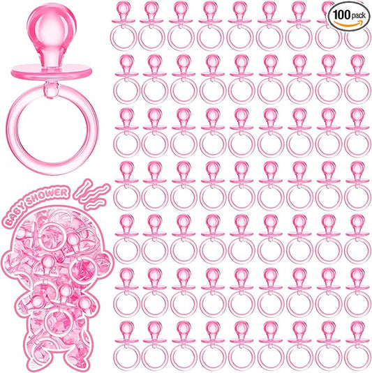 Coume 100 Pcs 2.5 Inch Baby Shower Pacifiers Acrylic Mini Baby Pacifiers Gifts Gender Reveal Party Favors for Gender Neutral Game Birthday Supplies(Pink)