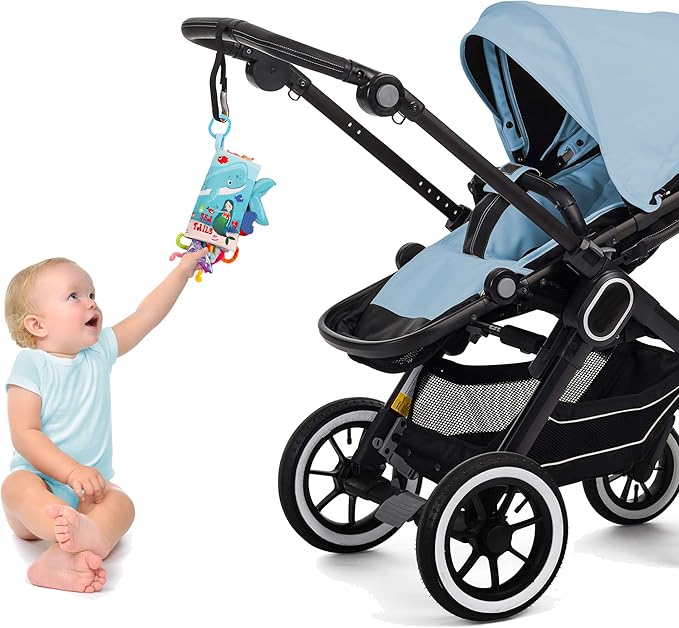 bebe mondo Fish Crinkle Baby Books 0-6 Months, Newborn Infant Tummy Time Toy High Contrast Sensory Baby Toys 6 to 12 Months Touch Feel Books, Shower for Boy Girl 1 Year Old, Shark