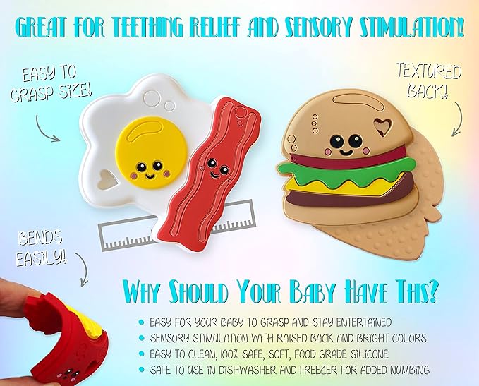 Happy French Fries Silicone Teething Toy! 100% Safe, Non-Toxic, BPA Free and Effective for Teething Pain Relief...Happy Fries Designed for a Happy Baby!