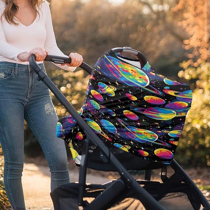 GIFTPUZZ Universe Multi-Functional Nursing Cover - Soft & Breathable Breastfeeding Scarf, Car Seat Canopy, Grocery Cart & Stroller Protector - Universal Fit for Moms