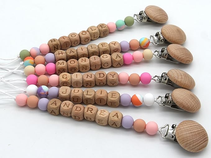 Personalized Pacifier Clip with Name,Silicone Pacifier Clips with Beads for Baby Boys and Girls - Rust-Free Holders Newborn Safe Baby Essentials