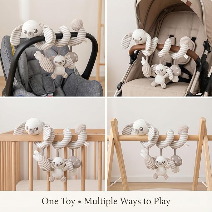 Carseat Toys Hanging Spiral Bunny – Car Seat Toys for Babies, Stroller Toys for Babies 0-6-12 Months, Crib Toys Hanging & Baby Hanging Toys, Newborn Infant, for Baby Gym & Stroller Toy