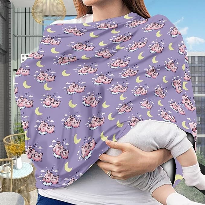 AFPANQZ Cartoon Pig Baby Car Seat Covers Winter Cozy for Girls Boys Multifunctional Infant Car Seat Canopy Nursing Cover High Chair Cover Full Coverage Breathable Stretchy Travel Outdoors