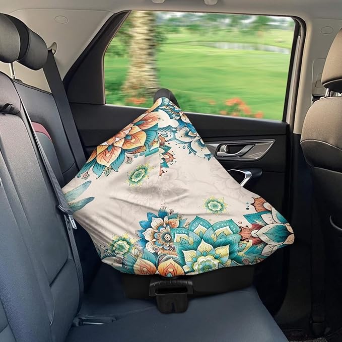 ZFRXIGN Boho Dragonfly Car Seat Covers for Baby Girls Nursing Cover Scarf Infant Stroller Cover Multi Use Soft Stretchy Carseat Canopy Baby Car Seat Cover Western Flower