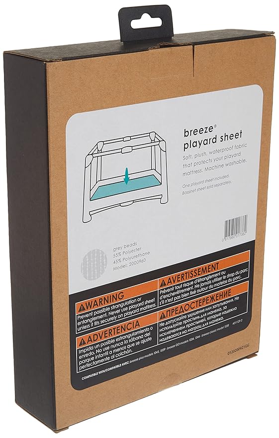 4moms Breeze Playard Sheets, Machine Washable, Soft, Plush, Waterproof Fabric, Grey Beads