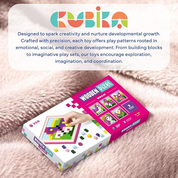 CUBIKA Mosaic Wooden Pixels – Montessori Puzzle for Toddlers – 250-Piece Wooden Puzzles for Toddlers– Educational Travel-Friendly Kids Puzzles Ages 2-4 – FSC Wood, German Water-Based Paints