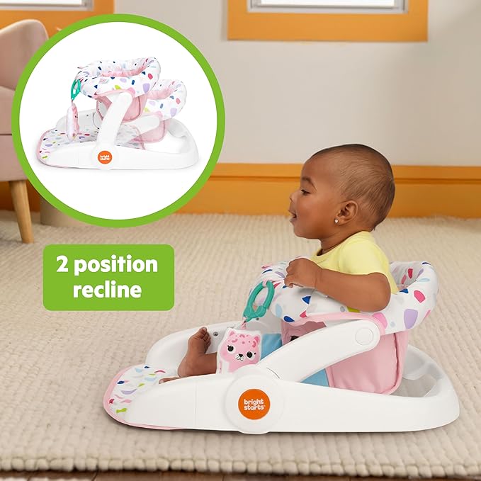 Bright Starts Learn-to-Sit 2-Position Baby Floor Seat with Toys, Pink, 4-12 Months