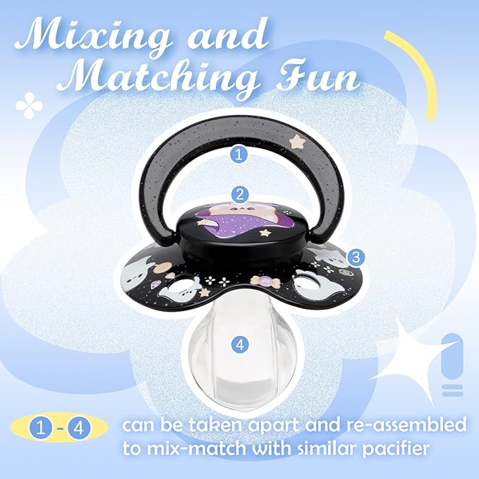 Halloween Adult Pacifier Big Size: Cute Bear Binky for Anxiety Relief - Large Shield Paci with Case Black