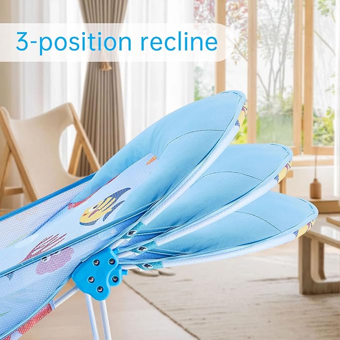 Foldable Baby Bather With 3 Adjustable Reclining Positions for Use in Sink or Bathtub - Newborn Infant Support 0-12 Months (Blue-01)