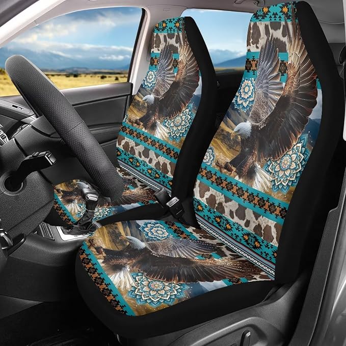 Aztec Eagle Car Seat Covers, Car Front Seat Cushion Auto Seat Cover Protector Automotive Interior Protection Fit Most Vehicle Cars Sedan Truck SUV Van, 2 Pack