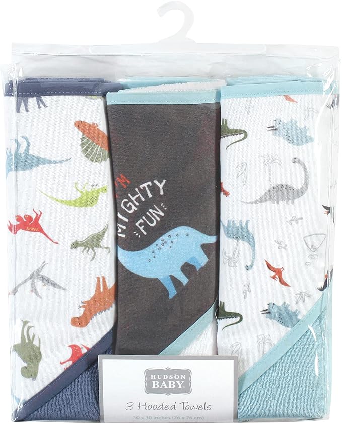 Hudson Baby Unisex Baby Cotton Rich Hooded Towels, Dinosaurs, One Size