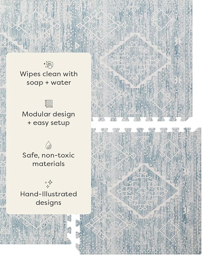 House of Noa Play Mat – 4x8 Indigo Ula – Set of 8 Tiles – Cushioned EVA Foam Play Mat for Floor, Soft Interlocking Mats for Hard Floors