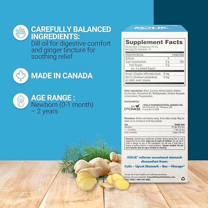 KOLIK Original Gripe Water - Baby’s Colic Relief with Ginger & Dill Oil - Gripe Water for Babies & Infants - Baby Gas Relief for Stomach Discomfort & Hiccups - Newborn Essentials - 150ml (5 fl. oz.)