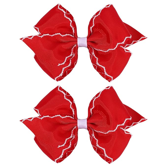 OAOLEER 5” 2PCS Hair Bows for Girls, Red Grosgrain Ribbon Bows Hair Alligator Clips Hair Accessories for Girls Infants Toddlers Kids Teens Children (Red)