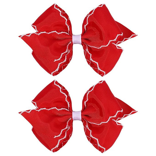 OAOLEER 5” 2PCS Hair Bows for Girls, Red Grosgrain Ribbon Bows Hair Alligator Clips Hair Accessories for Girls Infants Toddlers Kids Teens Children (Red)