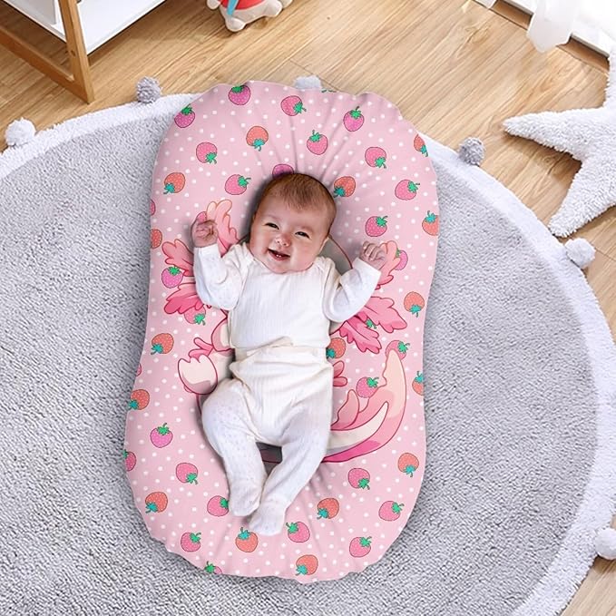 Strawberry Axolotl Baby Lounger Covers Soft Lounger Pillow Cover for Newborn Infant Co Sleeping Baby Nest Slipcover 31.5'' x 21.3'' for Home Travel