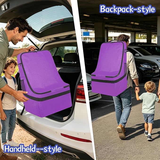 IBVIVIC Padded Car Seat Travel Bag for Airplane, Heavy Duty Car Seat Bag for Air Travel Gate Check Carseat Carrier Bag with Shoulder Strap, Fits Most Baby & Infant Car Seats (Purple)