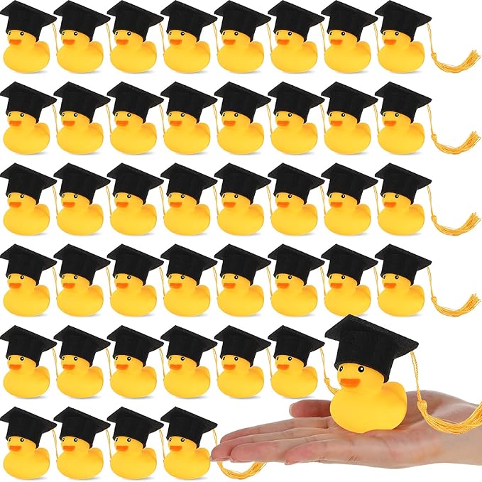 Jerify 48 Pcs Graduation Rubber Ducks with Grad Cap 2026 Diploma Grad Rubber Duck Graduation Party Bath Pool with Storage Bag for Student Gifts Party Favor(Gold)