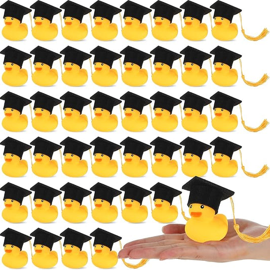 Jerify 48 Pcs Graduation Rubber Ducks with Grad Cap 2026 Diploma Grad Rubber Duck Graduation Party Bath Pool with Storage Bag for Student Gifts Party Favor(Gold)