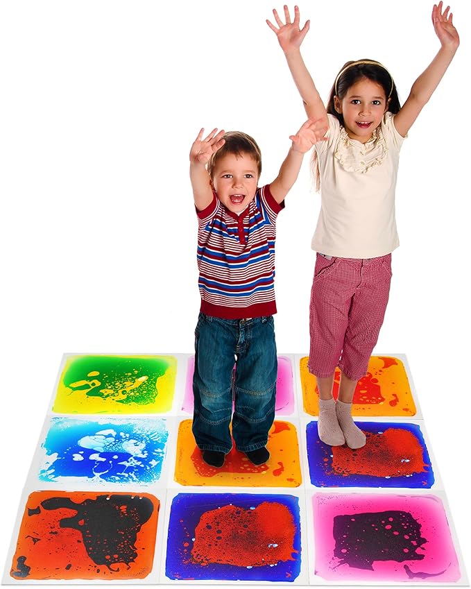 Gift Boutique Sensory Floor Tiles 6 Square Liquid Mat Colorful 12 Inches by 12 Inches for Kids Play Activity Mats Toddler Classroom with Anti Slip Backing