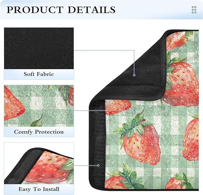 Cute Strawberry on Green Plaids Seat Belt Cover Pack of 2 Car Seat Belt Cushion Soft Seat Belt Shoulder Pad Protect Your Neck and Shoulder