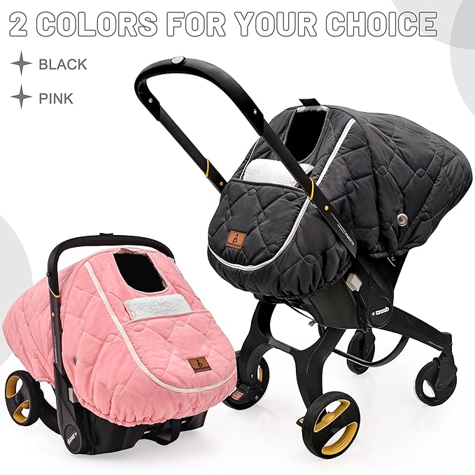 Winter Carseat Cover for Baby,Waterproof Baby Car Seat Cover Compatible with Doona Car Seat and Stroller，Winter Infant Carseat Canopy, Keeps Babies Warm and Cozy (Black)