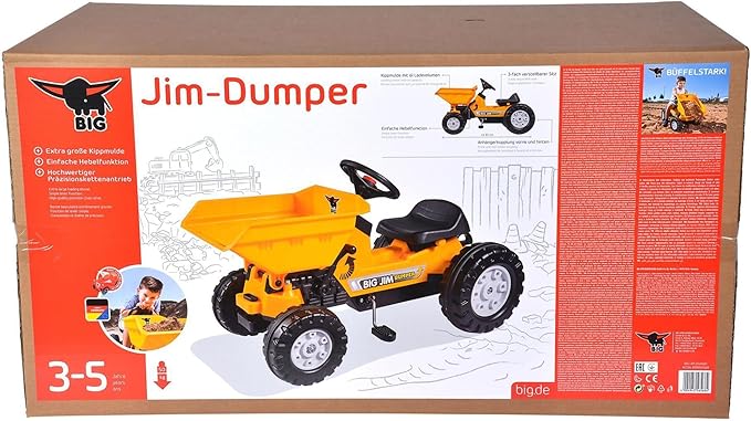 Big: Jim Dumper Ride-On - Tractor Farm & Construction Toy Vehicle, Truck w/Tipping Bed, Steering Wheel, Horn, Adjustable Seat, Outdoor Play, Kids 3+