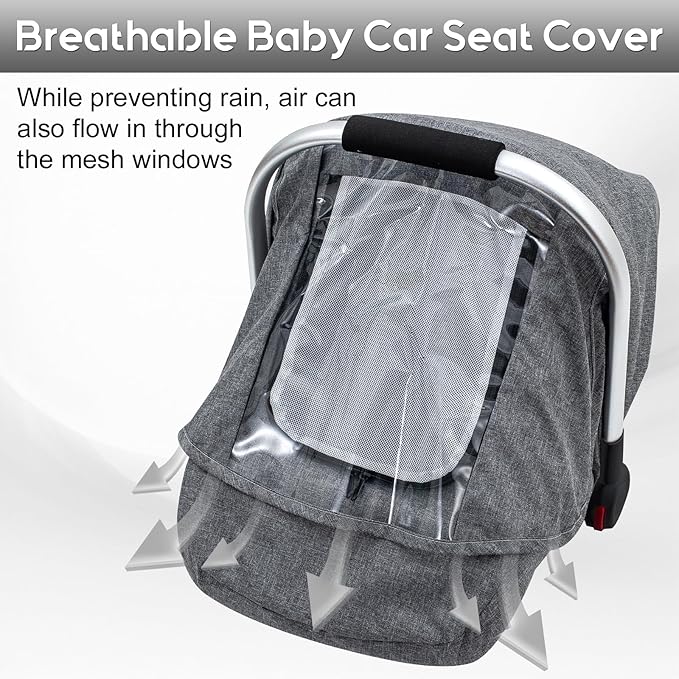 Baby Car Seat Rain Cover, Waterproof Carseat Cover with Transparent Window, Breathable Infant Car Seat Weather Shield for Girls Boys, Anti-Collapse Canopy Covers for Doona