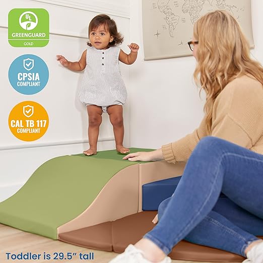ECR4Kids SoftZone Adventurer's Summit Slide, Corner Climber, Earthtone, 4-Piece